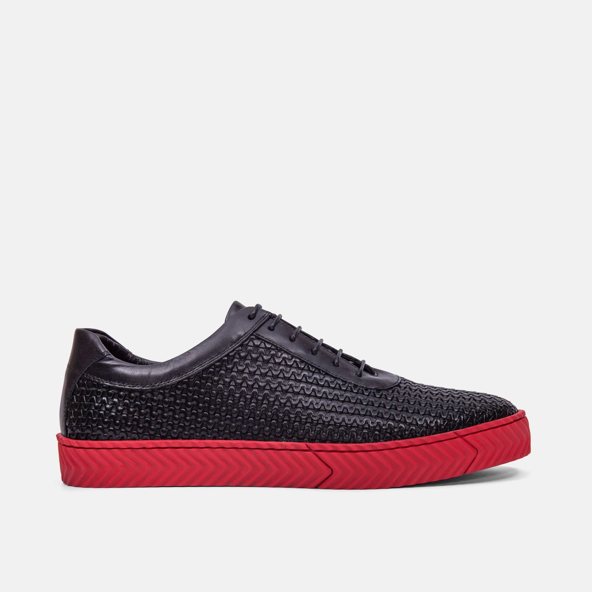 Cody Black Woven Leather Lace Up Sneakers