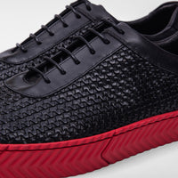 Cody Black Woven Leather Lace Up Sneakers