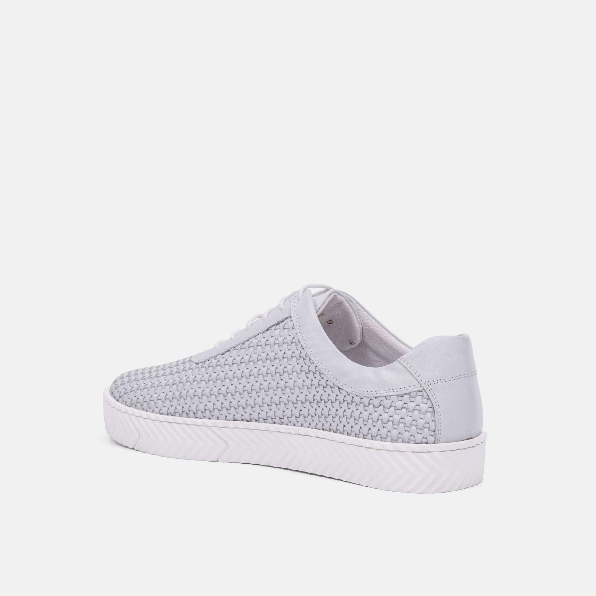 Cody White Woven Leather Lace up Sneakers