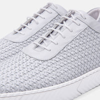Cody White Woven Leather Lace up Sneakers