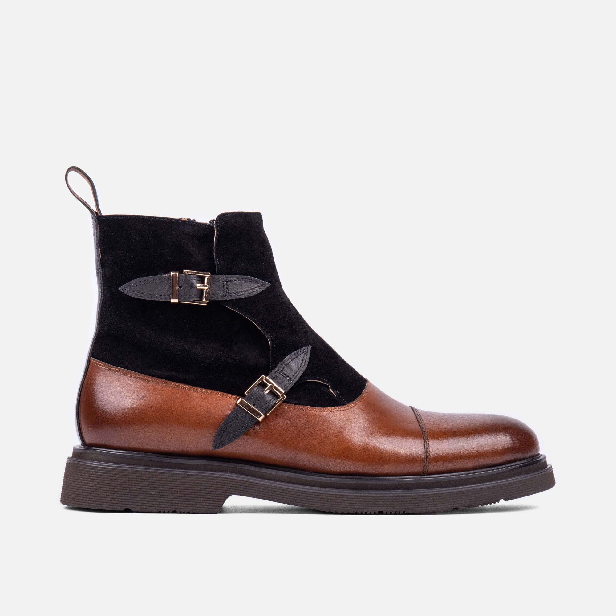 Grant Maple Black Leather Buckle Boots