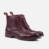 Belmont Woven Burgundy Leather Wingtip Combat Boots
