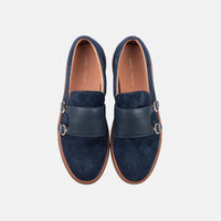 Kyler Navy Leather Monk Strap Sneakers