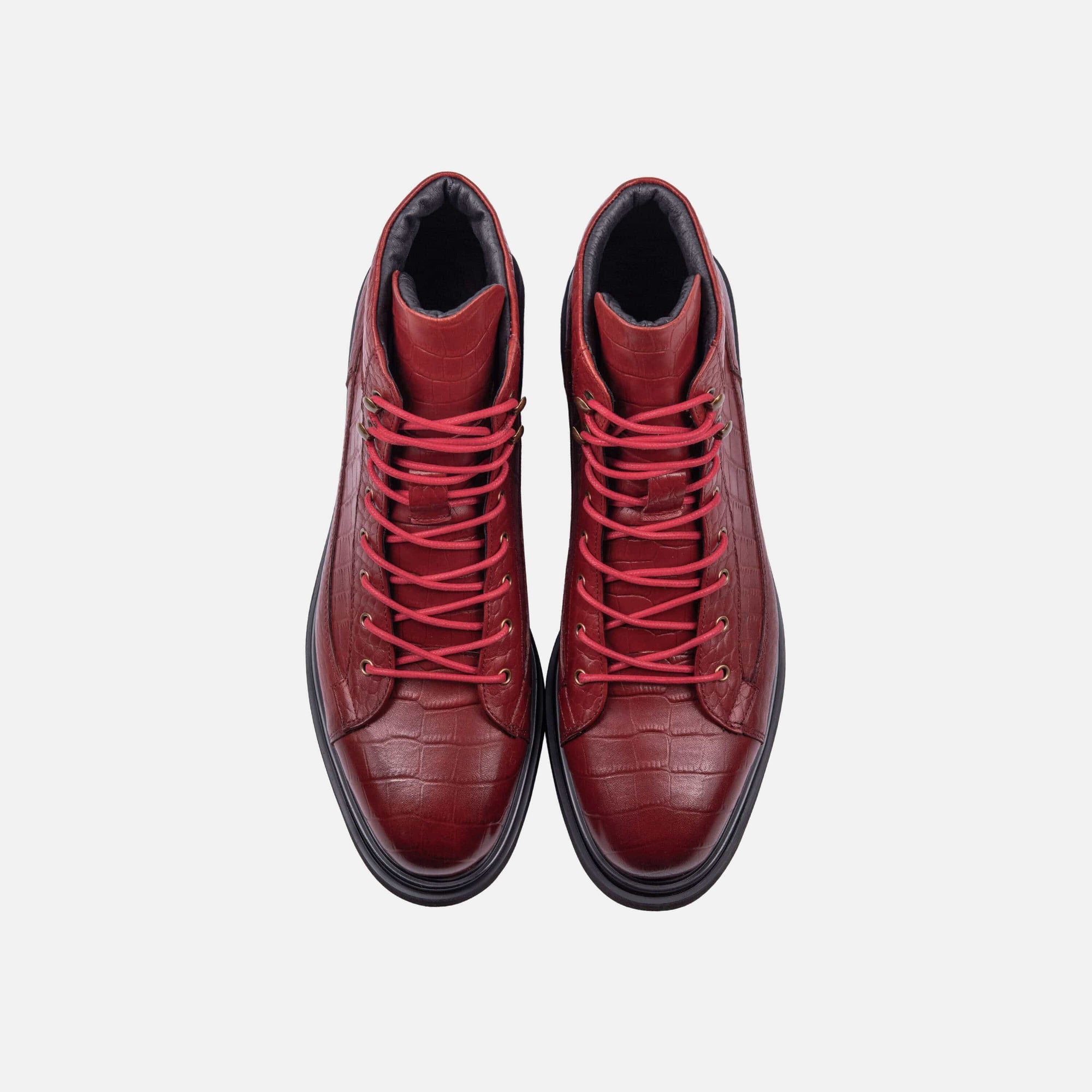 Aiden Red Crocskin Leather Combat Boots