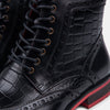 Belmont Black Crocskin Leather Wingtip Combat Boots