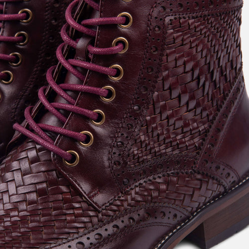 Belmont Woven Burgundy Leather Wingtip Combat Boots