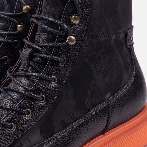 Aiden Onyx/Orange Leather Combat Boots