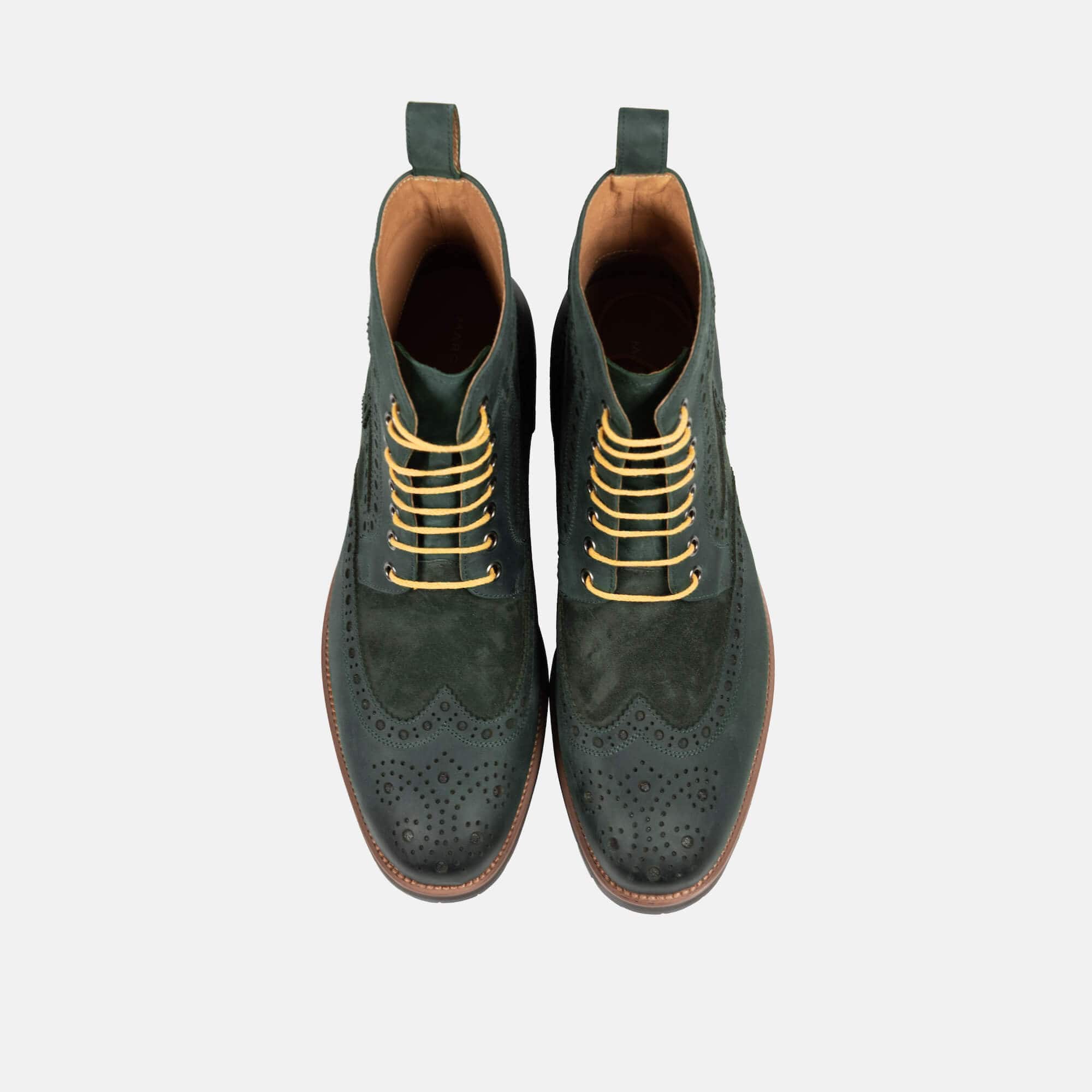 Belmont Hunter Green Leather Wingtip Combat Boots