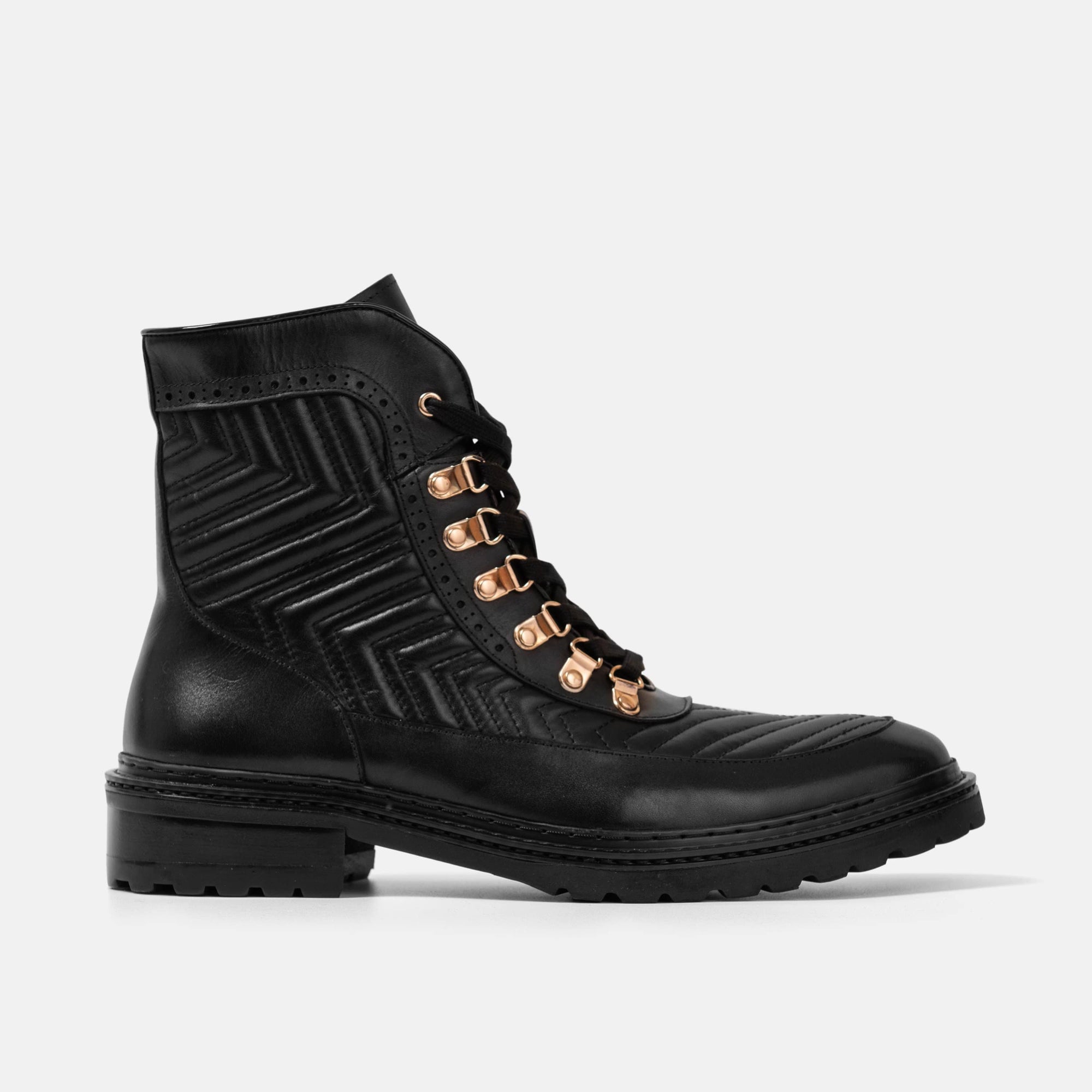 Bond Black Matelassé Leather Combat Boots