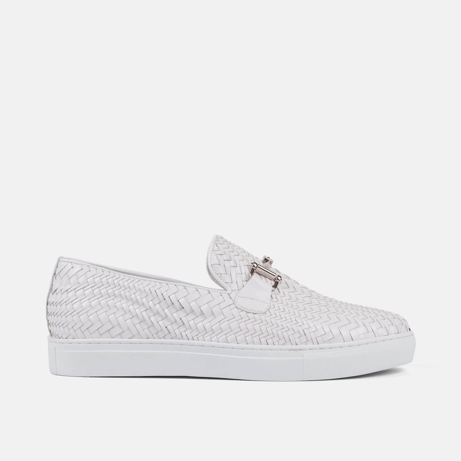 Boardwalk White Woven Leather Horse-Bit Sneakers