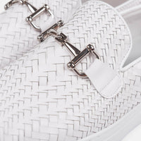 Boardwalk White Woven Leather Horse-Bit Sneakers