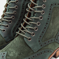 Belmont Hunter Green Leather Wingtip Combat Boots