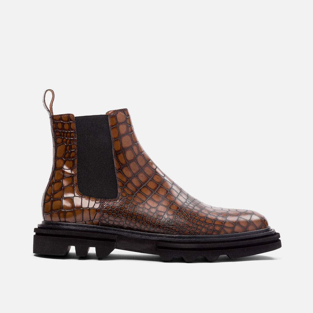 Dax Brown Crocskin Leather Chelsea Boots - Marc Nolan