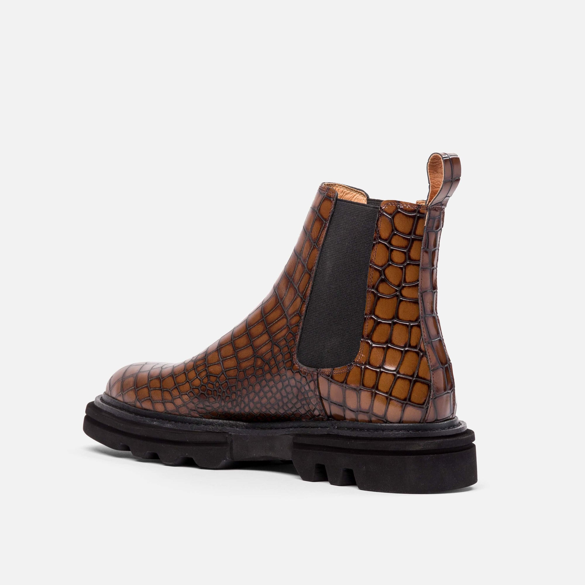 Dax Brown Crocskin Leather Chelsea Boots