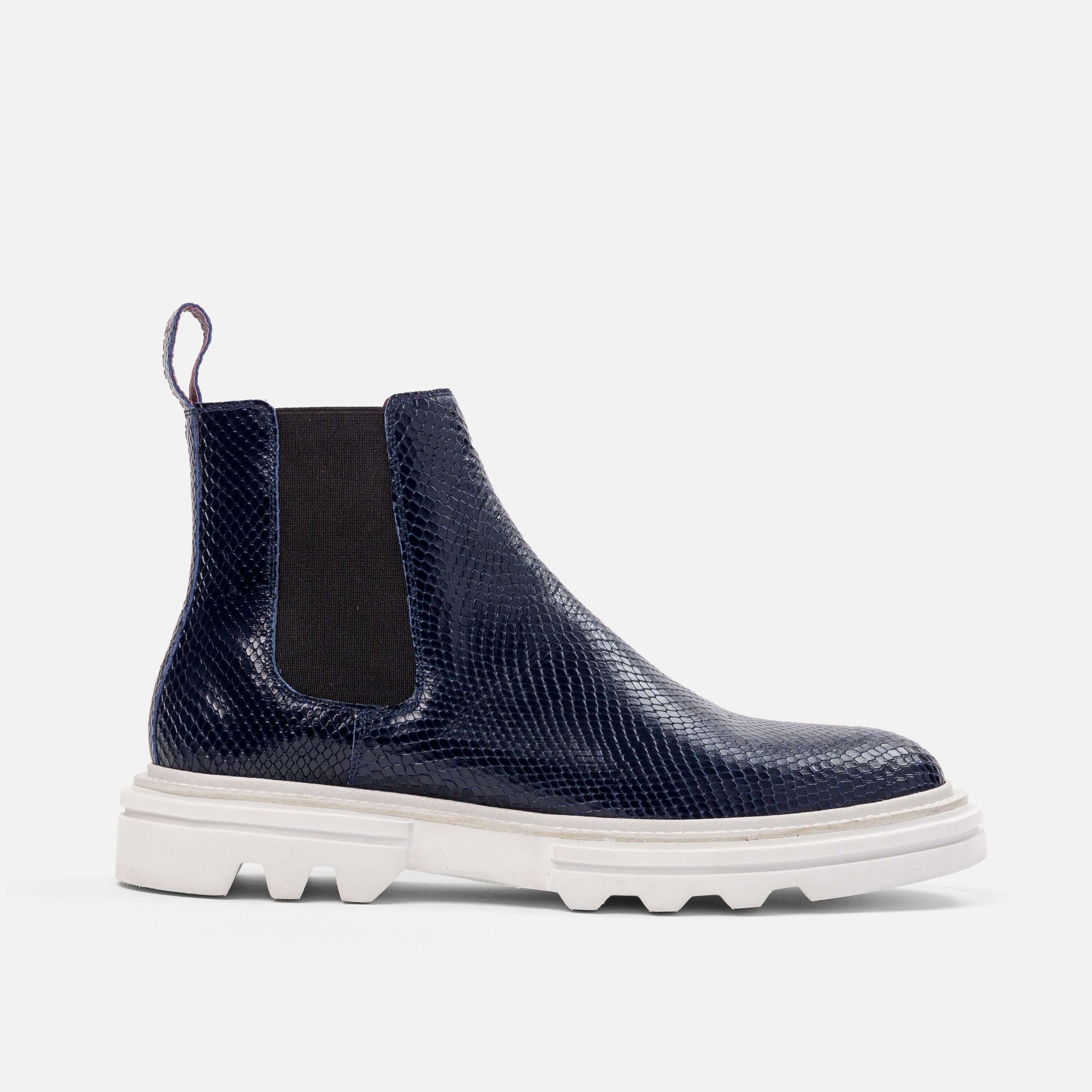 Dax Navy Snakeskin Leather Chelsea Boots