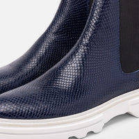 Dax Navy Snakeskin Leather Chelsea Boots