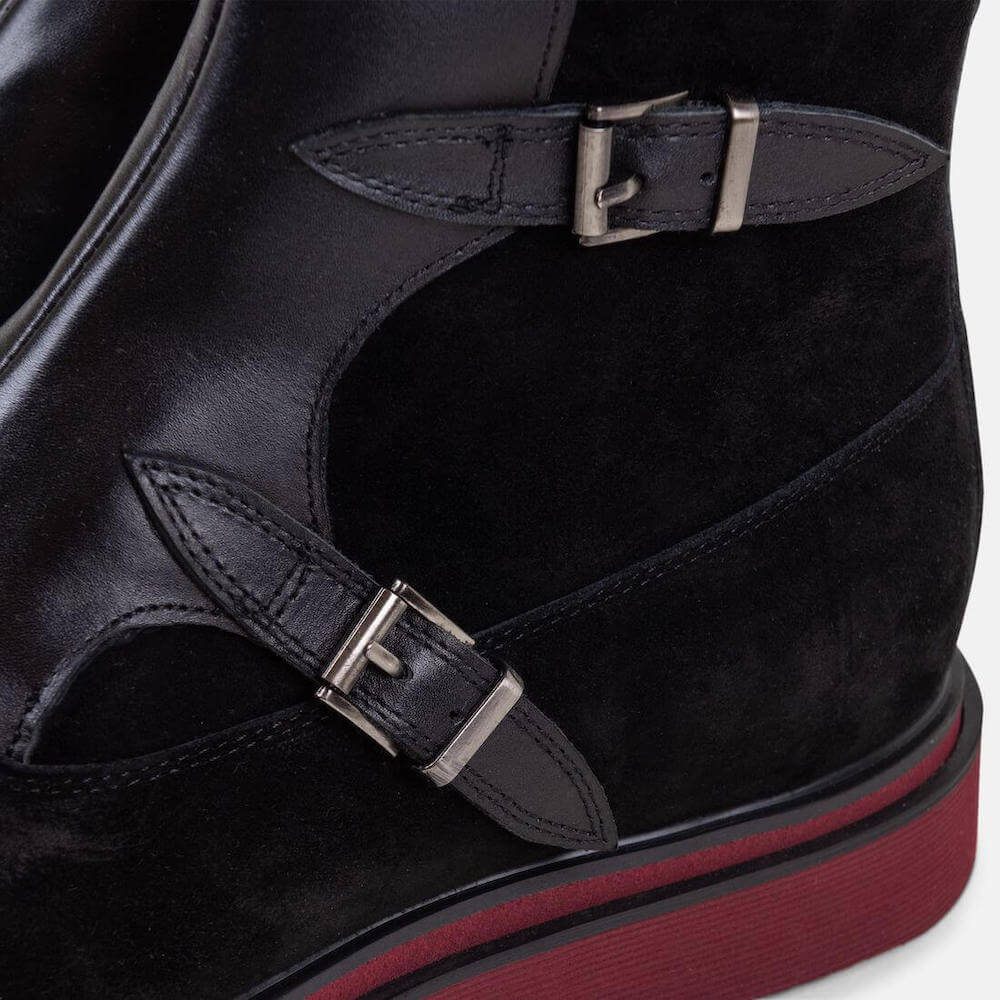 Grant Black Leather Buckle Boots