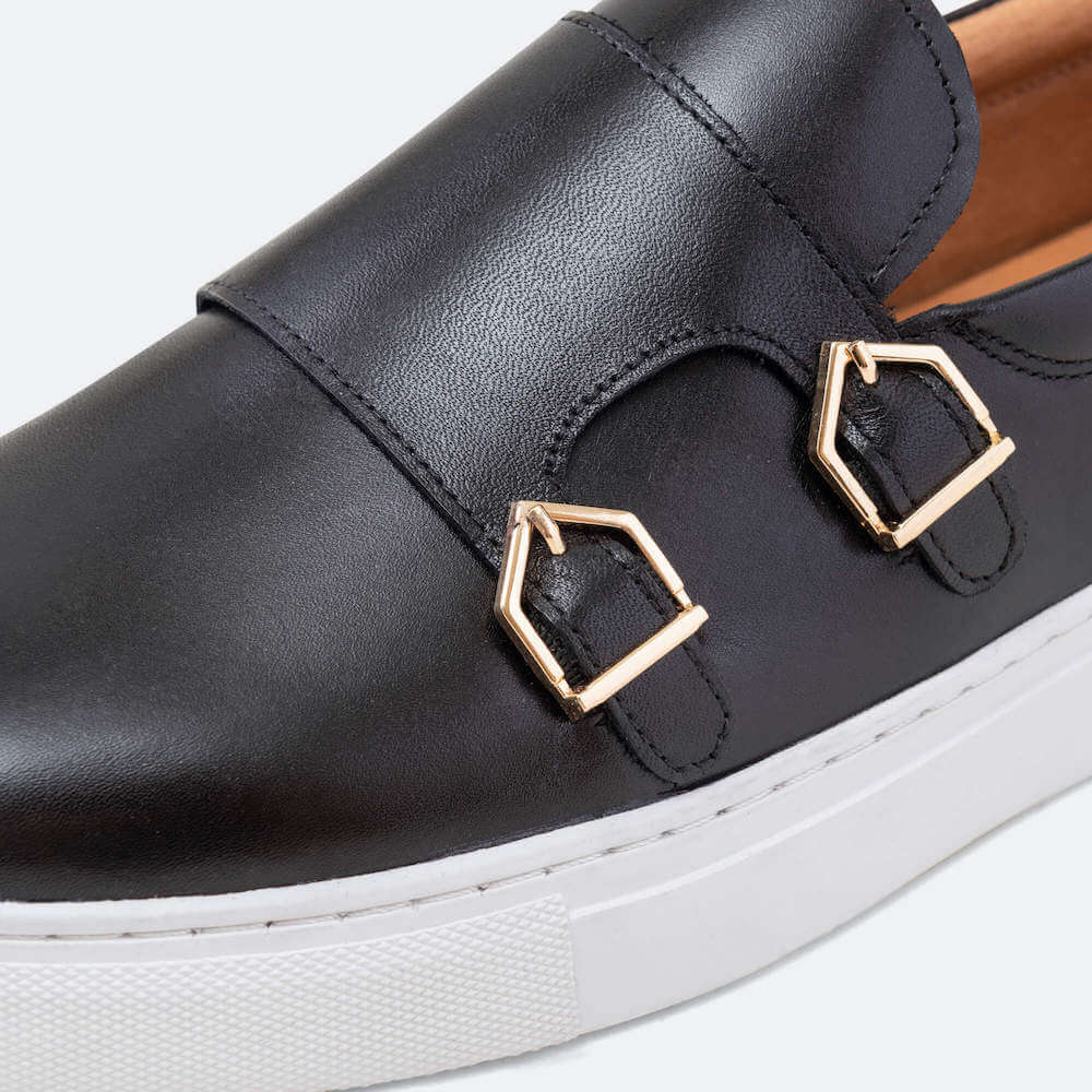 Kyler Black Leather Monk Strap Sneakers