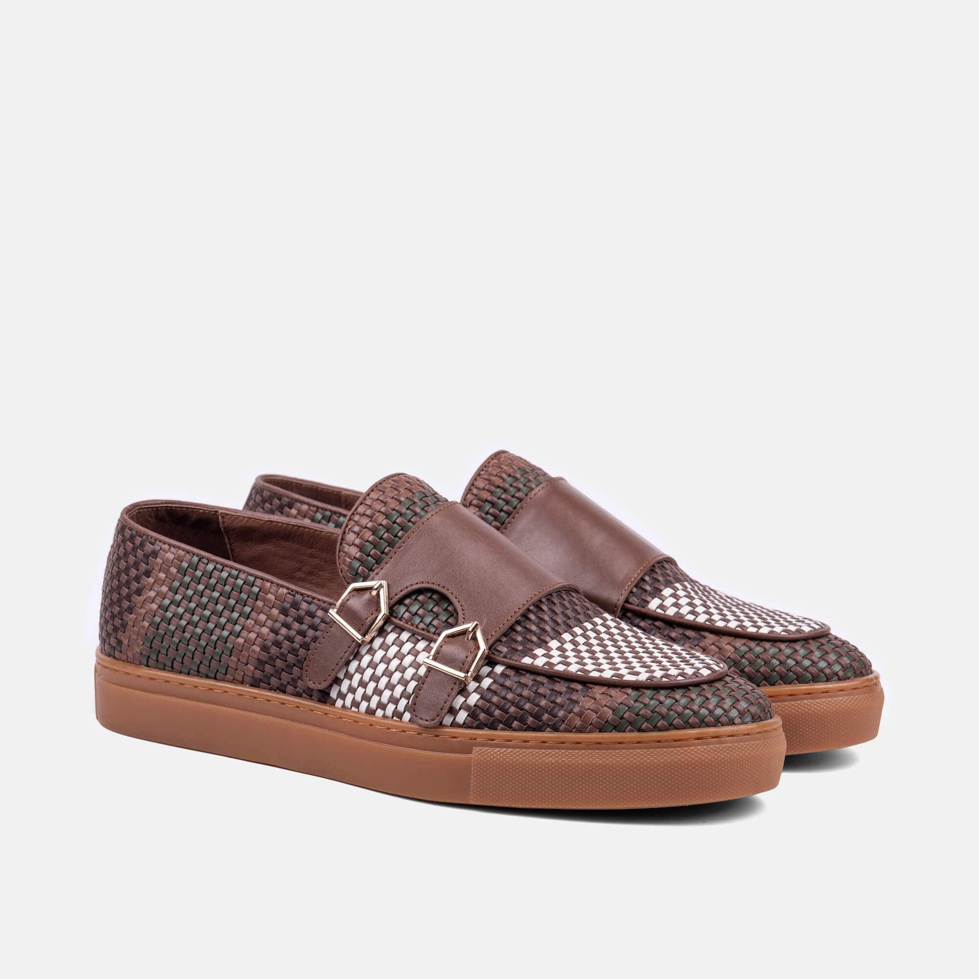 Kyler Sequoia Woven Leather Monk Strap Sneakers