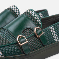 Kyler Seaweed Woven Leather Monk Strap Sneakers