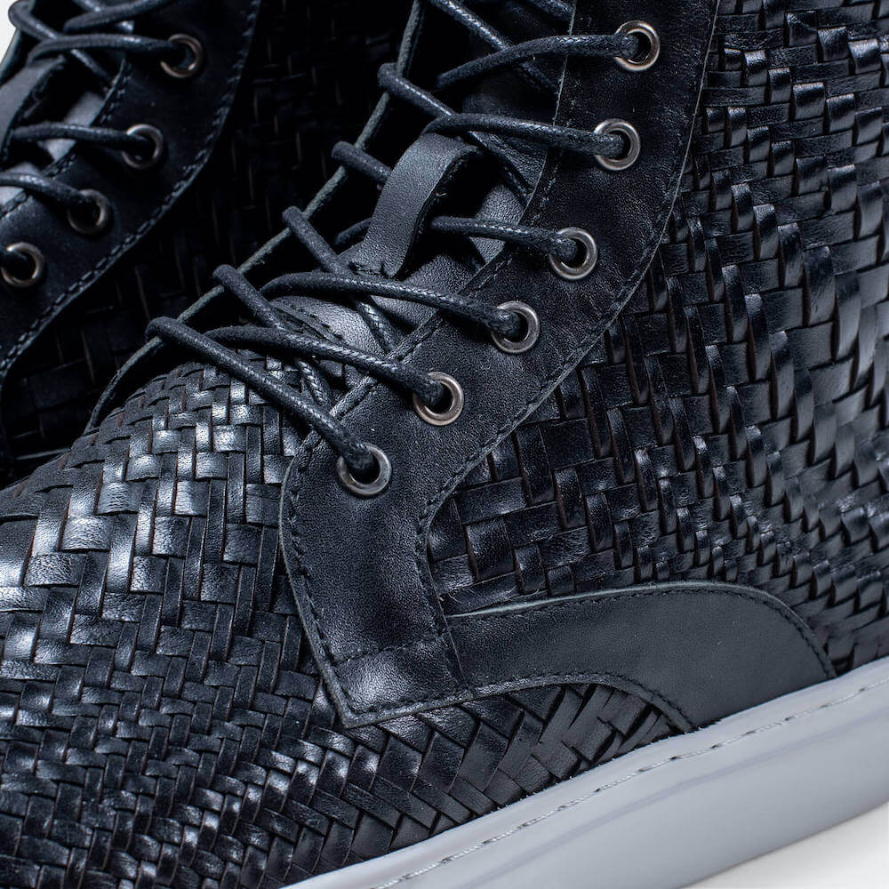 Magnus Black Woven Leather High Top Sneakers