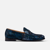 Odell Navy Peacock Leather Belgian Loafers
