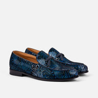 Odell Navy Peacock Leather Belgian Loafers