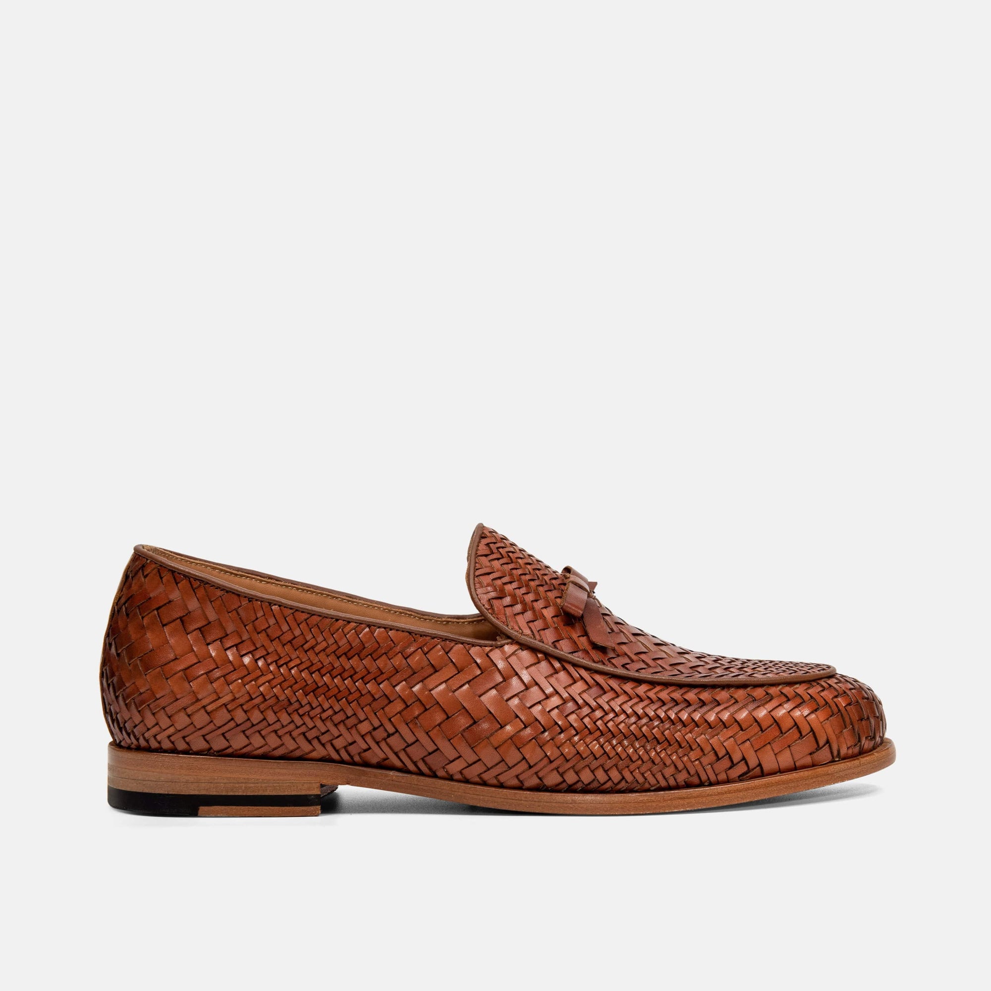 Odell Caramel Woven Leather Belgian Loafers