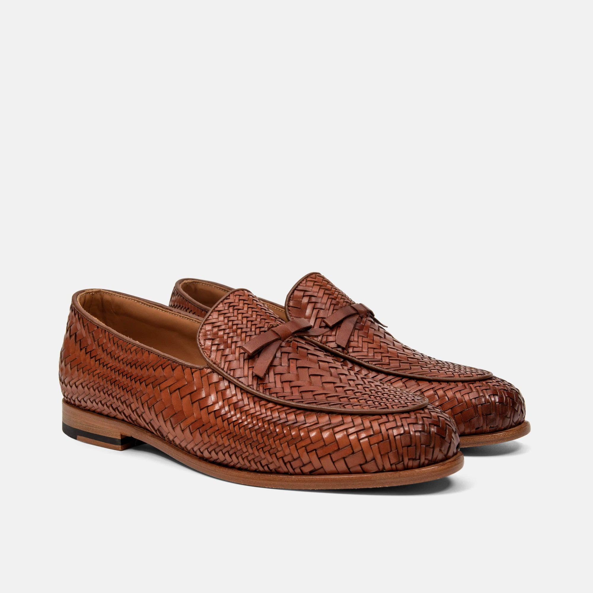 Odell Caramel Woven Leather Belgian Loafers
