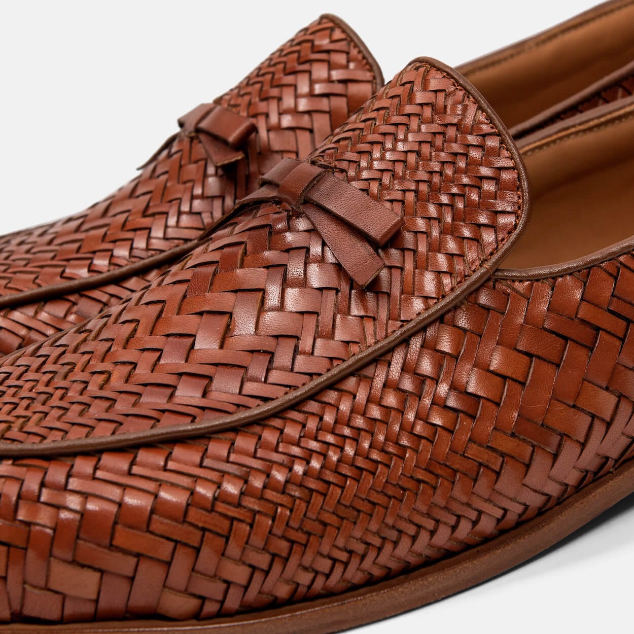 Odell Caramel Woven Leather Belgian Loafers