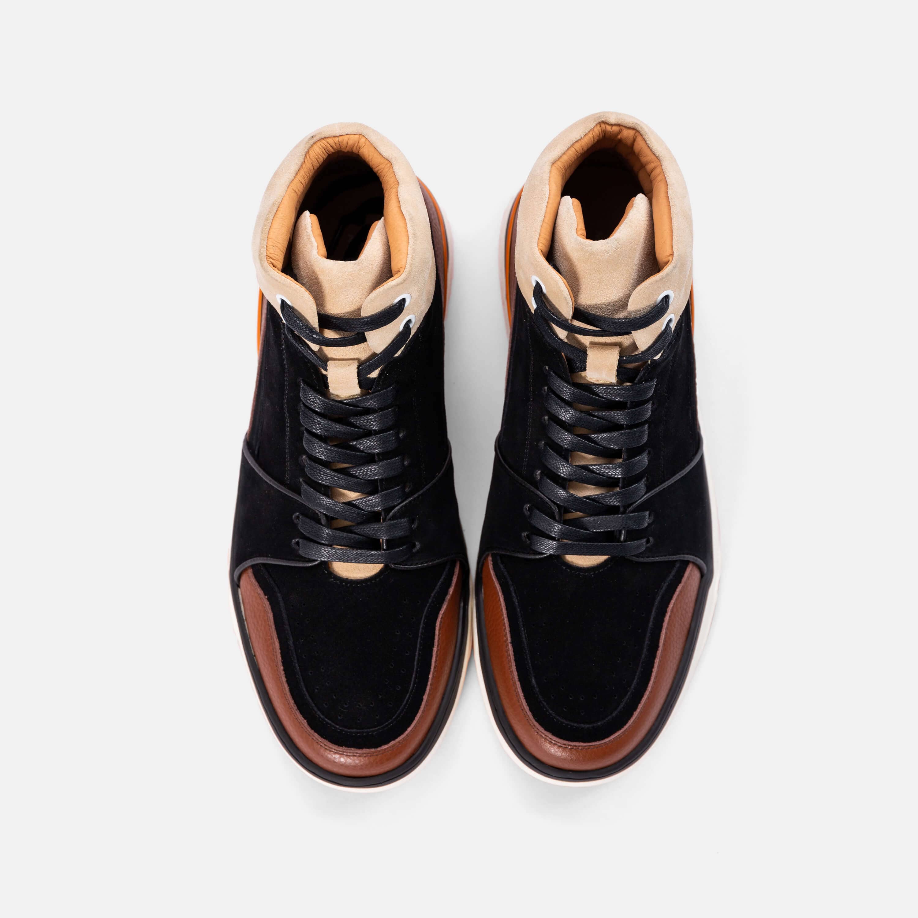 Poseidon Tigers Eye Leather and Suede High Top Sneakers