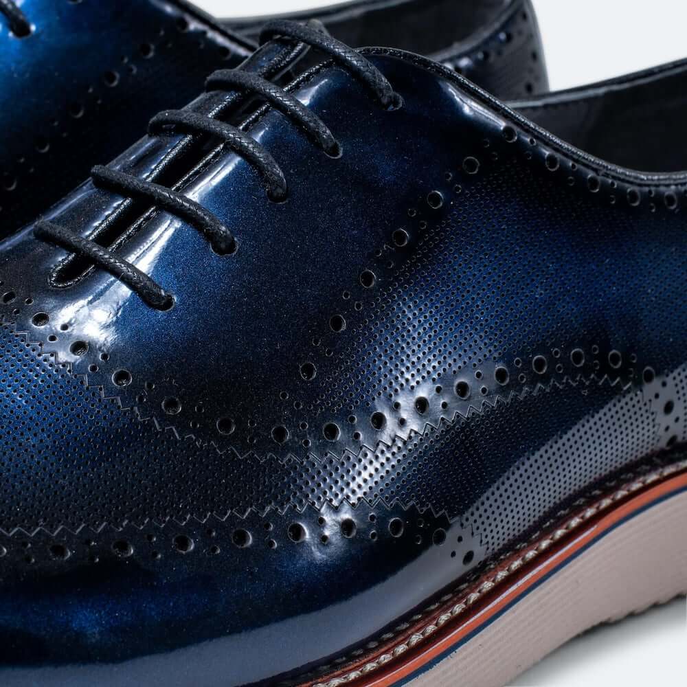 Oscar Navy Patent Leather Wholecut Brogue Sneakers