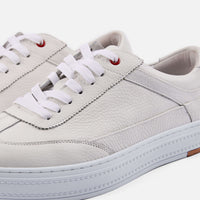 Captain White Pebble Leather Sneakers