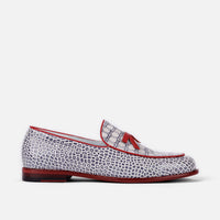 Odell White Crocskin Leather Belgian Loafers
