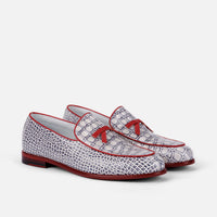 Odell White Crocskin Leather Belgian Loafers