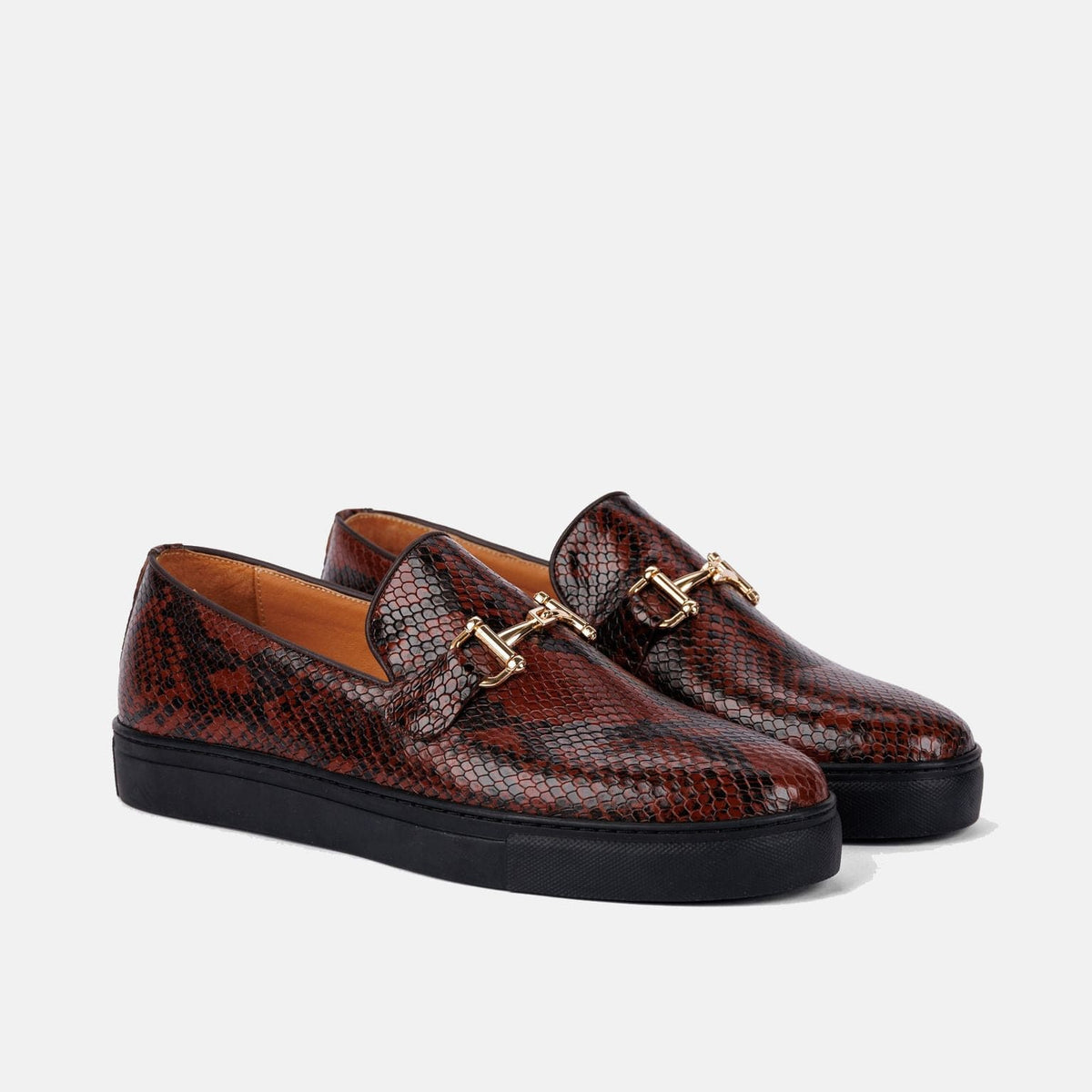 Boardwalk Brown Snake Leather Horse-Bit Sneakers - Marc Nolan